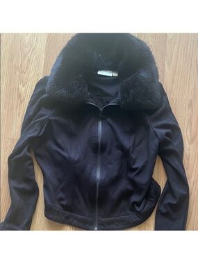 RARE🔥BRAND NEW BISOU BISOU FITTED FUR TRIM STRETCHY ZIP UP🔥